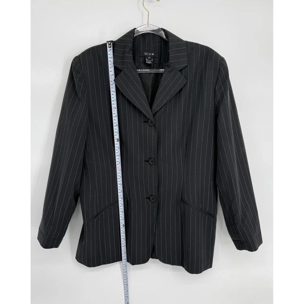 Glow Womens Pinstripe Skirt Suit Set Black  2 Piece Blazer Pencil Skirt Sz 16